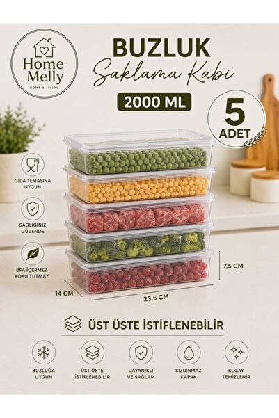 btm home Set of 5 2-Liter Storage Containers with Self-Locking Lids, Suitable...