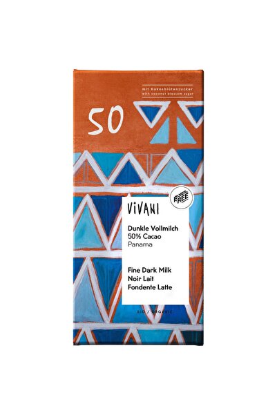 Vivani Ciocolată cu 50% cacao și lapte integral organic, 80g