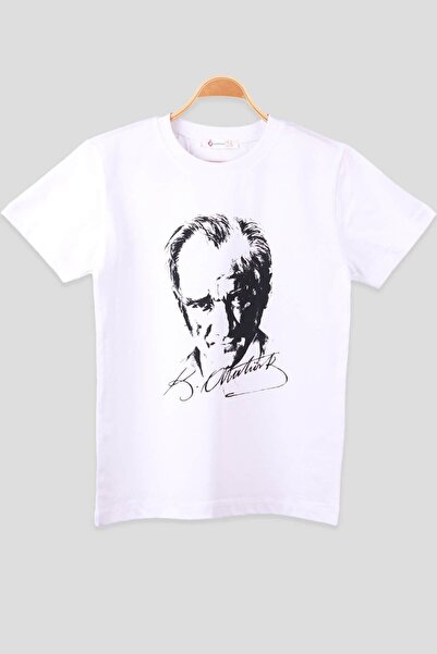 BLACK SWALLOW Children's White Mustafa Kemal Atatürk Printed T-Shirt with Sig...