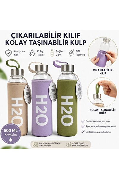 DAMMERUN 1 Adet 500 ML Cam Matara Çıkarılabilir Kılıflı – Taşıma Kulplu Boros...