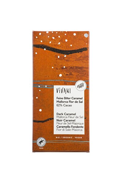 Vivani Ciocolată neagră vegană cu caramel și flori de sare de mare organică, 80g