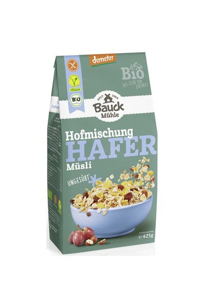 Bauckhof Musli neindulcit cu ovaz stafide si alune fara gluten demeter,