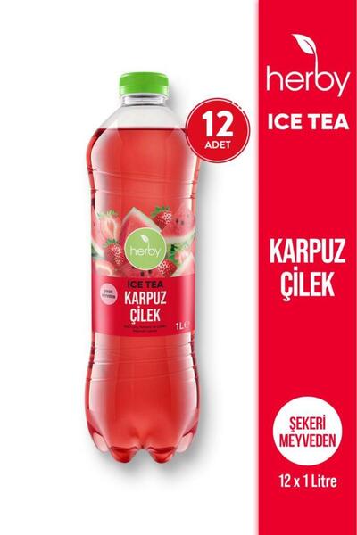 Herby Ice Tea Karpuz Çilek Soğuk Çay 1 Litre x 12 Adet