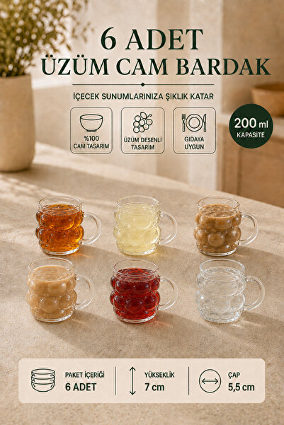 Tanemce 6-Piece Grape Patterned Borosilicate Glass Cup Set 200 ml – Cup with ...