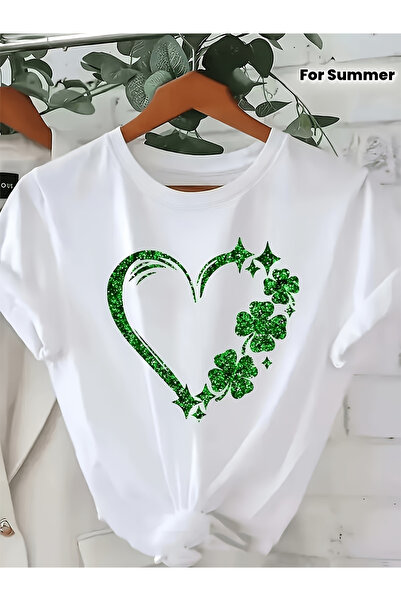 121 Short-Sleeved T-Shirt Summer Women's Fashion - Four-Leaf Heart-Shaped Ver...