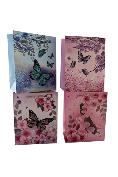 OEM Taška, třpytivý karton 210 g/m², design motýlů, 26x32x10 cm, dárkové tašk...