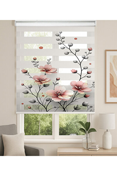 Home Mutfak Odası İçin Pembe Çiçek Desenli Dijital Baskılı Zebra Stor Perde