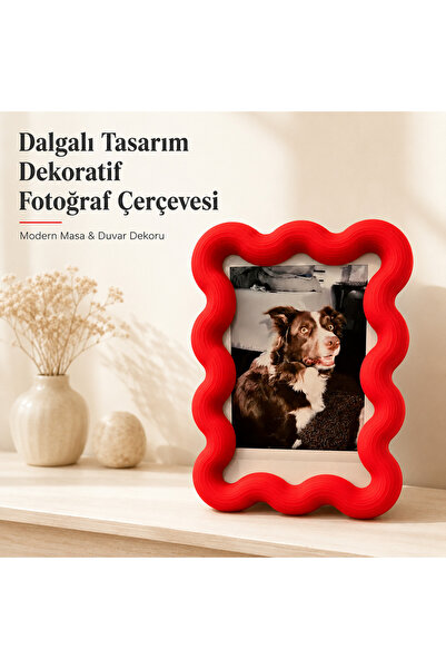 Src 3D Dalgalı Tasarım Dekoratif Kırmızı Mıknatıslı Fotoğraf Çerçevesi – Mode...
