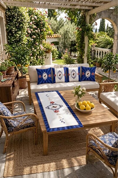 Home Blue Bird Patterned Luxury Rashel Velvet 5-Piece Garden and Home Decorat...