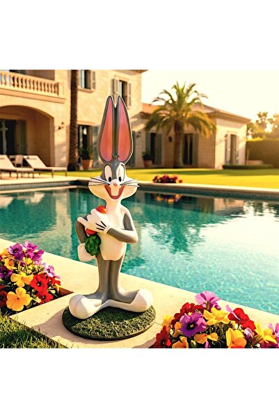 POLYESTERHOBİ Bugs Bunny Tavşan Heykel , Ev ,Bahçe Dekorasyon Obje (65x27 cm)