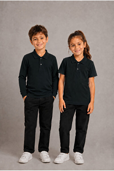 fevien Children's Unisex Set of 2 Cotton Polo Collar Buttoned T-Shirts - Both...