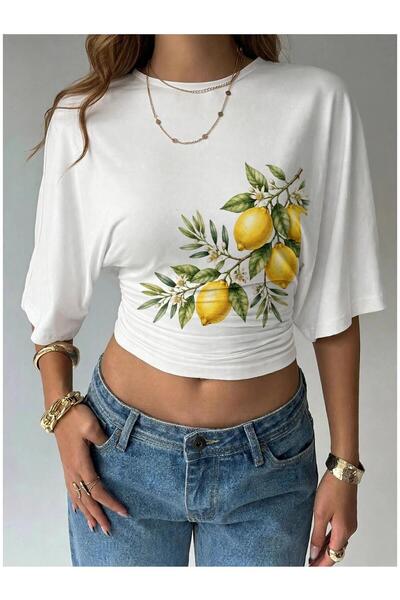 PERISENSE Women's Lycra Bat Sleeve Crop T-Shirt, Fitted at the Waist, Stretch...