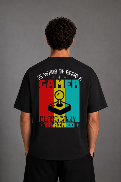 VSRN Μπλουζάκι Gamer Trained Design με στάμπα στην πλάτη, μαύρο, oversized