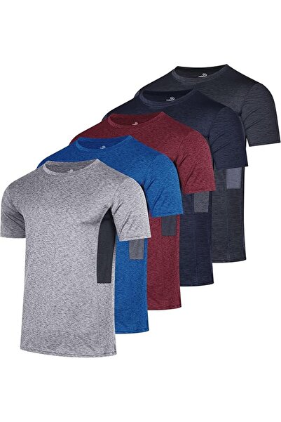 Real Essentials 5 Pack: Men’s Short Sleeve Dry Fit Active Crew Neck T Shirt -...