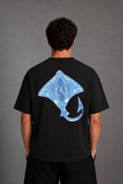 VSRN Crna oversize majica sa zadnjim printom Catfish Design