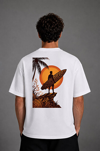 VSRN Surfer Man Design Back Printed White Oversize t Shirt
