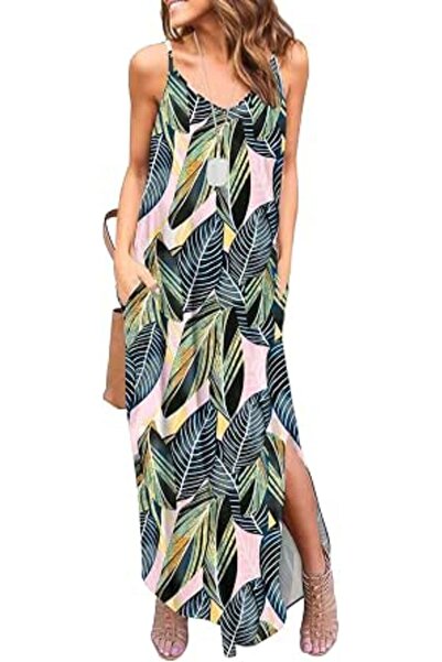GENERAL HUSKARY Women's Summer Casual Sleeveless V Neck Strappy Split Loose D...