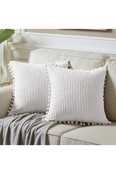 Fancy Homi Pack of 2 Boho Decorative Throw Pillow Covers with Pom-poms, Soft ...