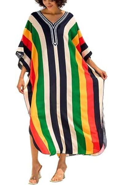 GENERAL Women's Bohemian Kaftan Maxi Loungewear Oversized Nightgown Homewear ...
