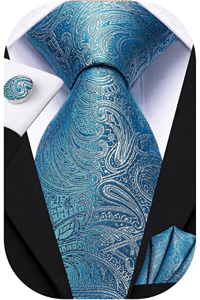 Dubulle Mens Paisely Silk Tie for Men Necktie and Pocket Square Set