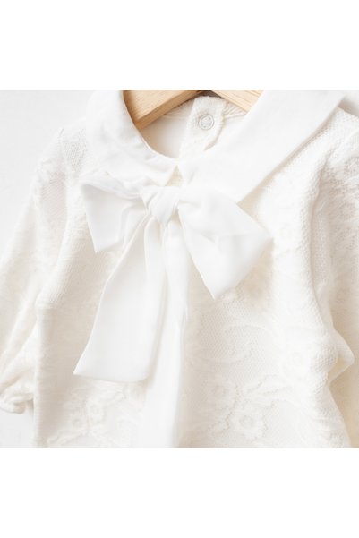 Mert Baby Jasmine Bow Detailed Lace Covered 4-Piece Organic Hospital Discharge Set 100% Cotton Newborn Baby Girl
