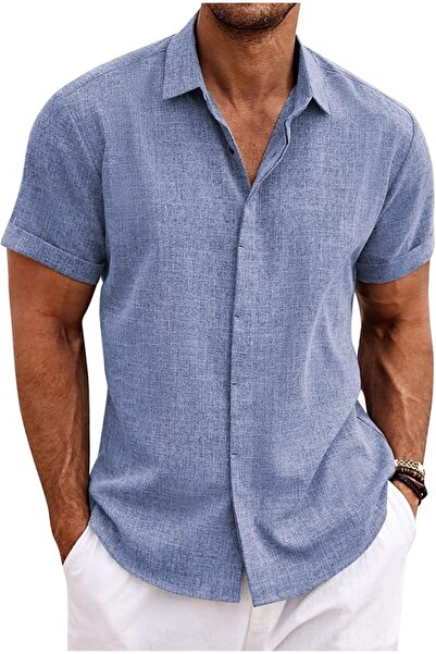 COOFANDY Men's Linen Shirts Short Sleeve Casual Shirts Button Down Shirt for ...