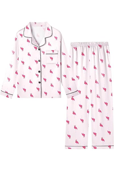 GENERAL Schbbbta Girls Boys Satin Pajamas Set, 2Piece Silk Nightwear Button-D...