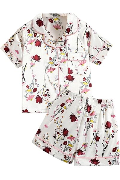 GENERAL Schbbbta Girls Boys Satin Pajamas Set, 2Piece Silk Nightwear Button-D...