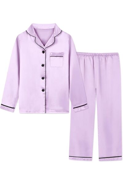GENERAL Schbbbta Girls Boys Satin Pajamas Set, 2Piece Silk Nightwear Button-D...