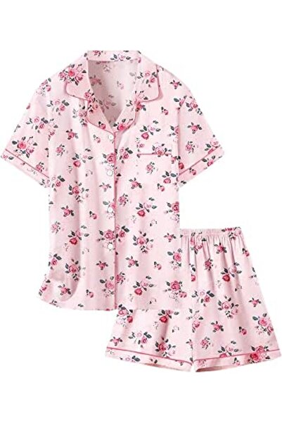 GENERAL Schbbbta Girls Boys Satin Pajamas Set, 2Piece Silk Nightwear Button-D...