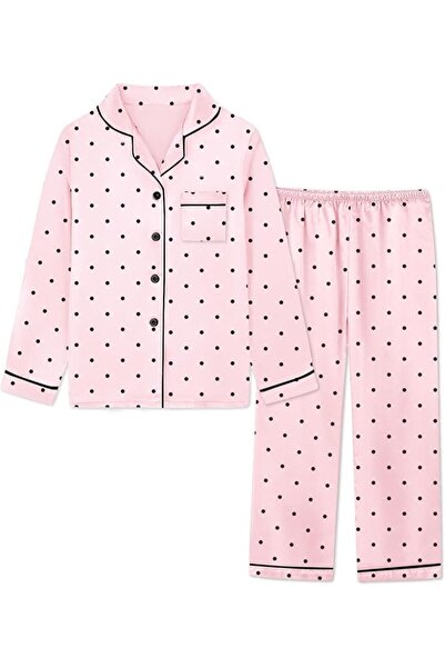 GENERAL Schbbbta Girls Boys Satin Pajamas Set, 2Piece Silk Nightwear Button-D...