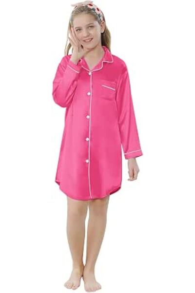 GENERAL Schbbbta Girls Boys Satin Pajamas Set, 2Piece Silk Nightwear Button-D...