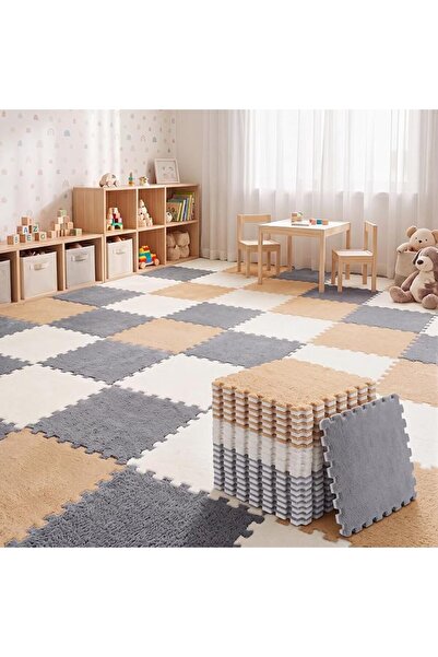 Amylove 18 Pcs Plush Foam Floor Mat Square Interlocking Carpet Tiles with Bor...
