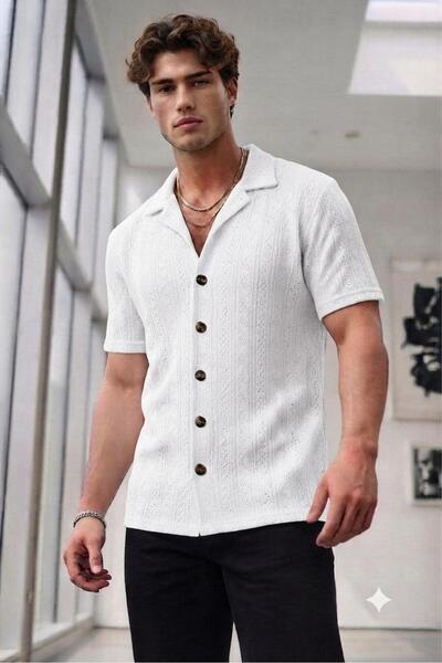 stg spor toptan giyim Men's White Knitwear Look Stefan Short Sleeve Summer Shirt