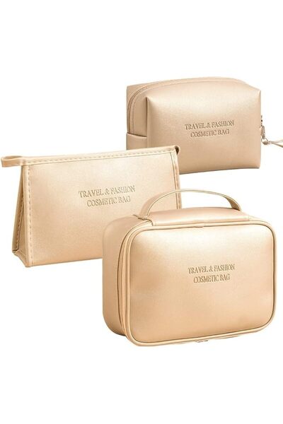 SYOSI 3 Pieces Makeup Bag, Cosmetic Bags, Pu Leather Large Make up Bag Organi...