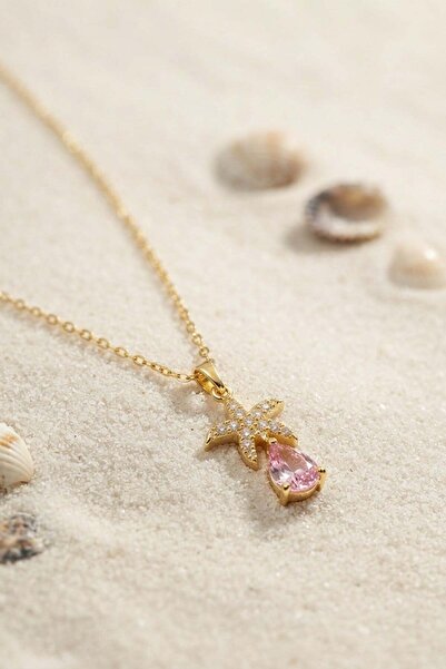 Inure Jewelry 316L Steel Chain Gold Color Star Model Pink Drop Stone Model Ne...