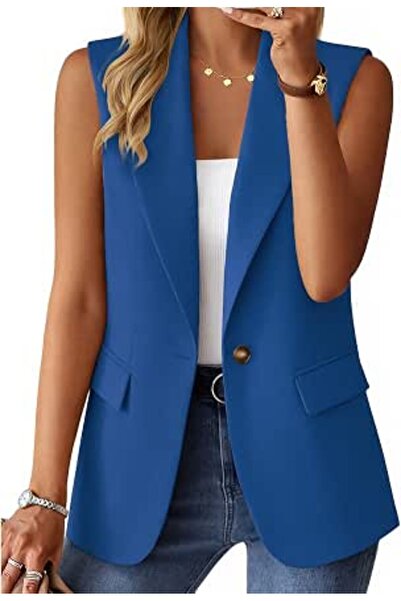 Minar Mina self Sleeveless Blazer Jackets for Women Casual Lightweight Solid ...