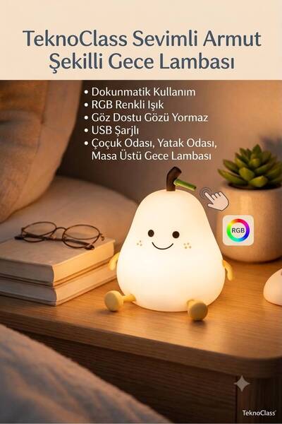 TeknoClass Renkli Usb Şarj Edilebilir Armut Gece Lambası Silikon Dokunmatik &...