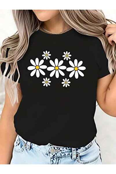 23ERVA Floral, Women's Daisy Pattern, Pure Cotton T-Shirt, Spring Summer Wear...
