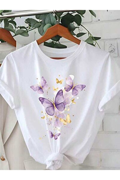 23ERVA Summer Outfit Women, Butterfly Pattern Funny Vintage T-Shirt, Loose Br...
