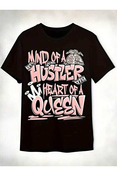 23ERVA Mind Hustler Heart Of A Queen, Women's Graphic Text Design, Pure Cotto...
