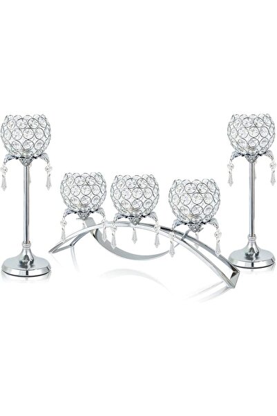 GENERAL Set of 3 Gold Crystal Tea Light Candlestick Holders Flower Shape with...