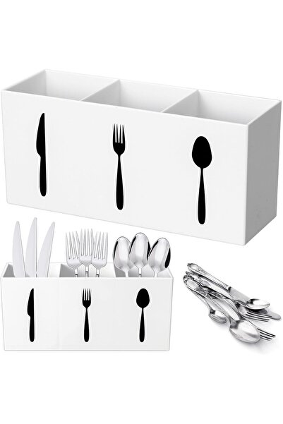 Arabest Acrylic Utensil Holder,3 Section,Rectangle,White,3 Divided,Countertop...