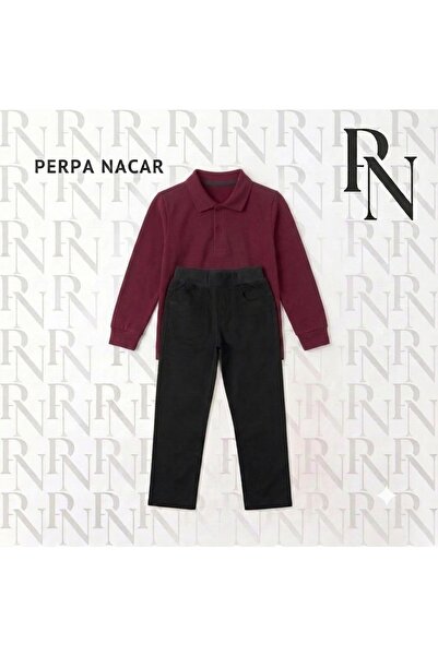 Nacar Okul Formaları Giyim Polo Yaka Uzun Kollu T-Shirt ve Ribanalı Pantolon ...
