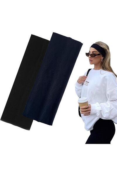 GENERAL 7cm Wide Black Headbands for Women Men, Yedtreg 2pack Fashion Head Ba...