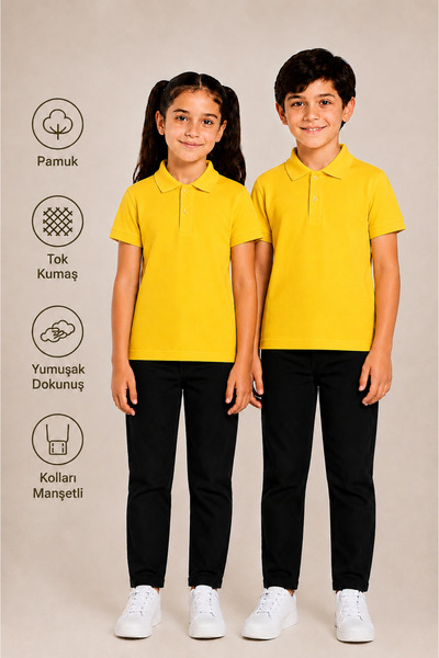 monny Short Sleeve Polo Collar Tok Fabric Cotton School T-Shirt Unisex School...