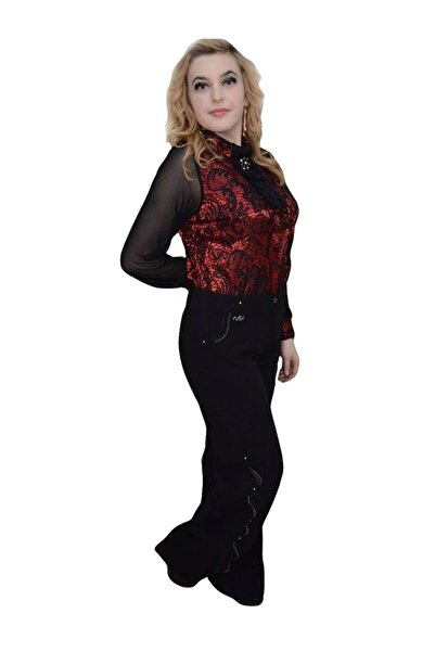 OEM Pantalon clasic, nuanta de negru, talie medie, fermoar clasic
