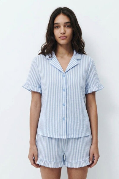 FİT WOMEN Women's Patterned Trendy Blue Pajama Set