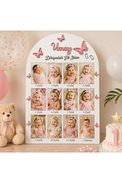 İKANWOODS Kişiye Özel 12 Ay Bebek Fotoğraf Baskısı 12’li Set Dikey Fotoğraflı...