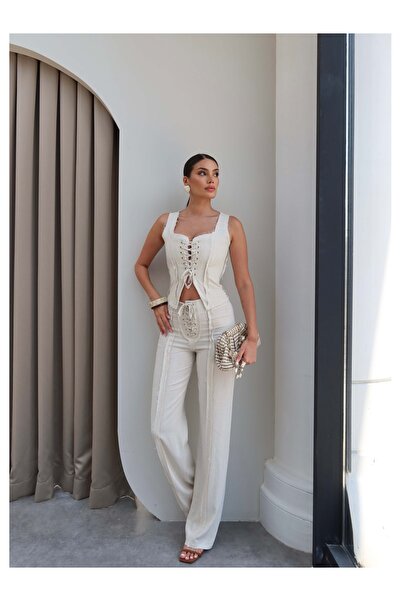 ESRAHELVACI Eyelet Detailed Corset Blouse Linen Set